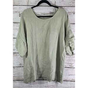 Elena‎ Baldi Women's Linen Blouse 2X Green with Ruffle Sleeves